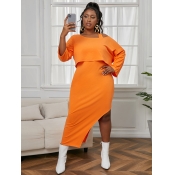 LW COTTON Plus Size Casual Dropped Shoulder Slit C