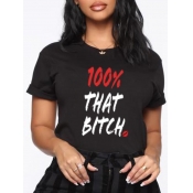 LW Round Neck Lip Letter Print T-shirt