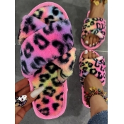 Lovely Leopard Decoration Plush Slippers
