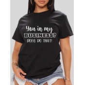 LW Round Neck Letter Print T-shirt