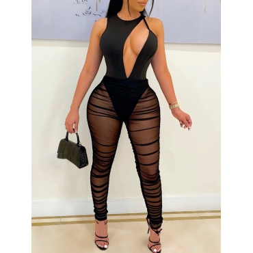 

LW SXY See-through Hollow-out One-piece Jumpsuit, Black