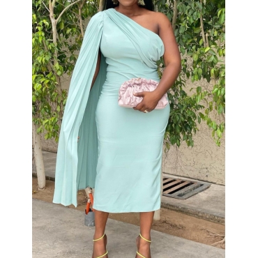 

LW BASICS One Shoulder Fold Design Prom Dress, Baby blue