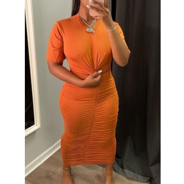 

Lovely Round Neck Ruched Hollow-out Dress, Croci