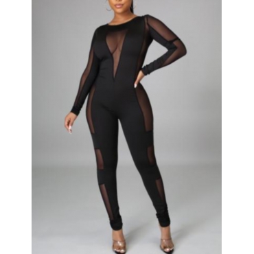 

Lovely See-through Patchwork One-piece Jumpsuit, Black
