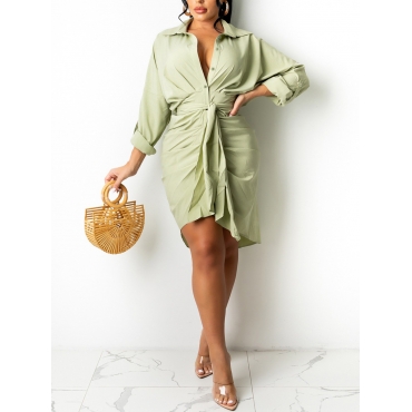

Lovely Button Bandage Design Shirt Dress, Green