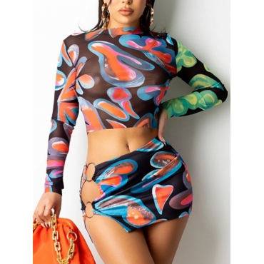 

LW See-through Ring Detail Two Piece Skirt Set, Multi