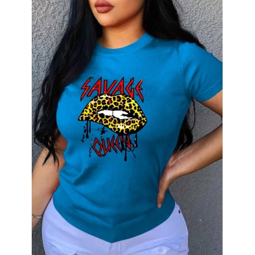 

LW Lip Letter Print T-shirt, Blue