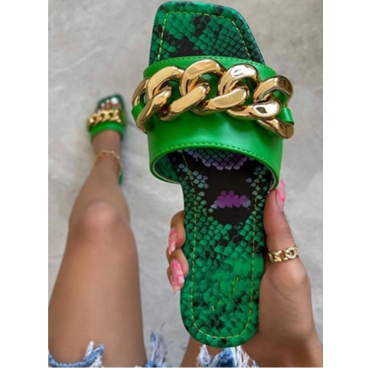 

LW Casual Chain Decoration Green Slides