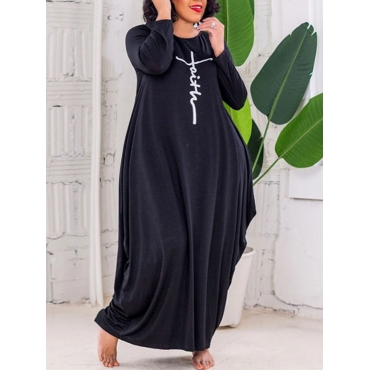 

LW Plus Size Faith Drawing Letter Print Dress, Black