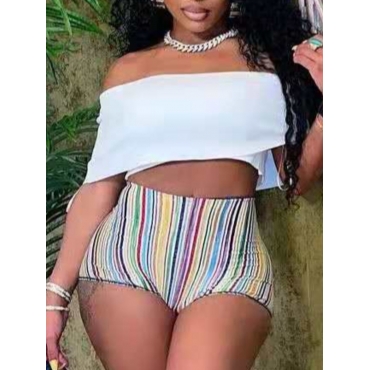 

LW SXY Fold-over Striped Two Piece Shorts Set, White