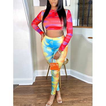 

LW Tie-dye Crop Top Two Piece Pants Set, Multi