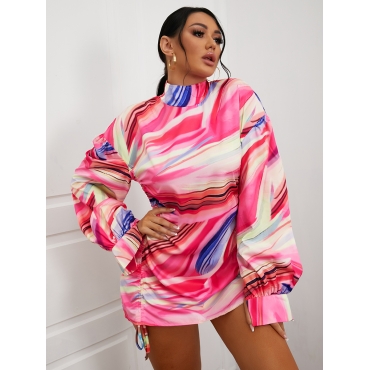 

LW Mixed Print Drawstring Wide Fit Dress, Pink