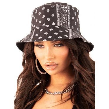 

LW COTTON Casual Cashew Print Black Hats