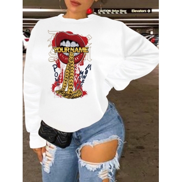 

LW Plus Size Chain Lip Letter Print Hoodie, White