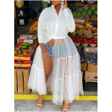 

LW Trendy Patchwork See-through White Ankle Length Dress