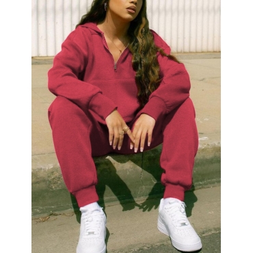 

LW Drawstring Crop Top Oversized Two Piece Pants Set, Red
