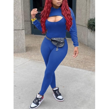 

LW Half A Turtleneck Skinny Two Pece Jumpsuit Set, Blue