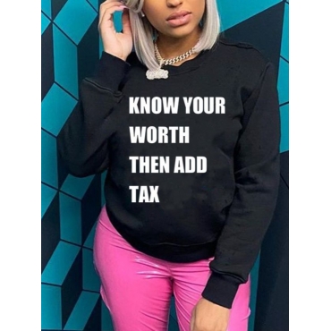 

LW Round Neck Letter Print Oversized Hoodie, Black