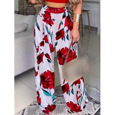 

LW Floral Print Wide Leg Pants, Red