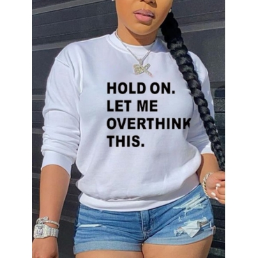 

LW Round Neck Letter Print Oversized Hoodie, White