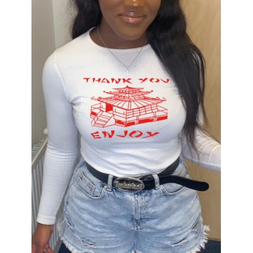 

LW Round Neck Letter Print T-shirt, White