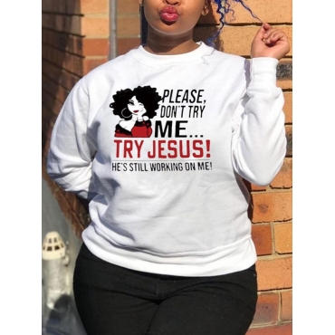 

LW Plus Size Figure Letter Print Oversized Hoodie, White