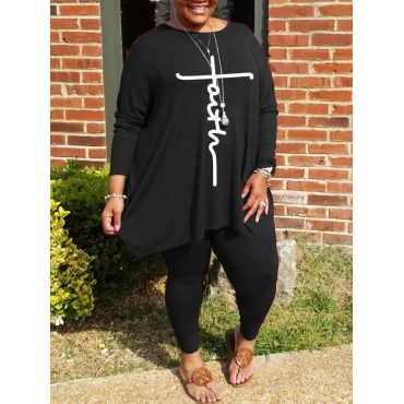 

LW Plus Size Faith Drawing Letter Print Pants Set, Black