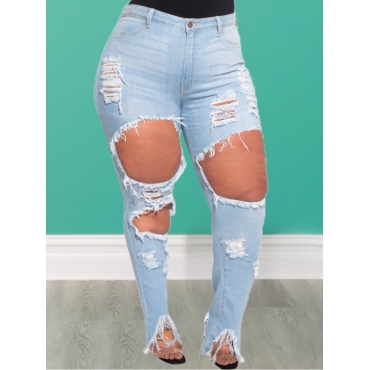 

LW Plus Size High-waisted Ripped Jeans, Baby blue