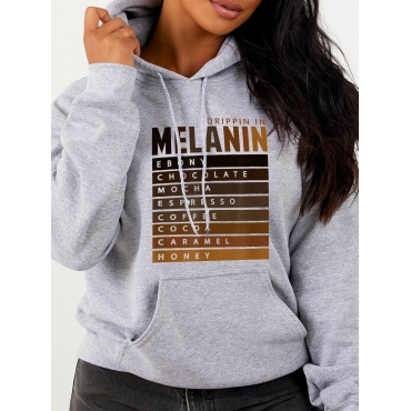 

LW Plus Size Hooded Collar Letter Print Hoodie, Grey