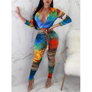 

Lovely Mixed Print Bandage Design One-piece Jumpsuit, Multi