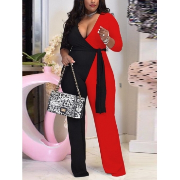 

LW Plus Size Bandage Design Patchwork Jumpsuit, Red