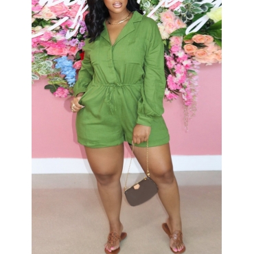 

LW BASICS Plus Size Drawstring Regular Fit Romper, Green