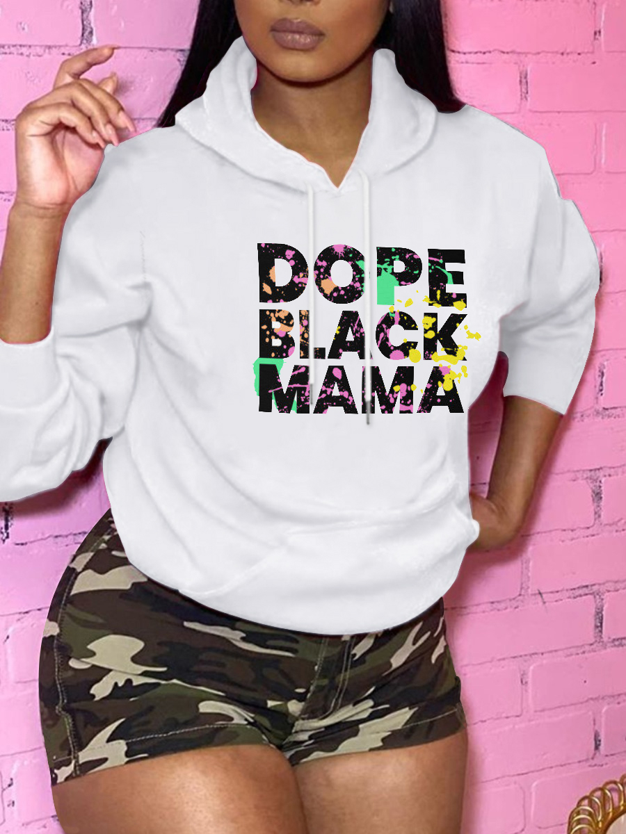 

LW BASICS Plus Size Hooded Collar Letter Print Hoodie, White