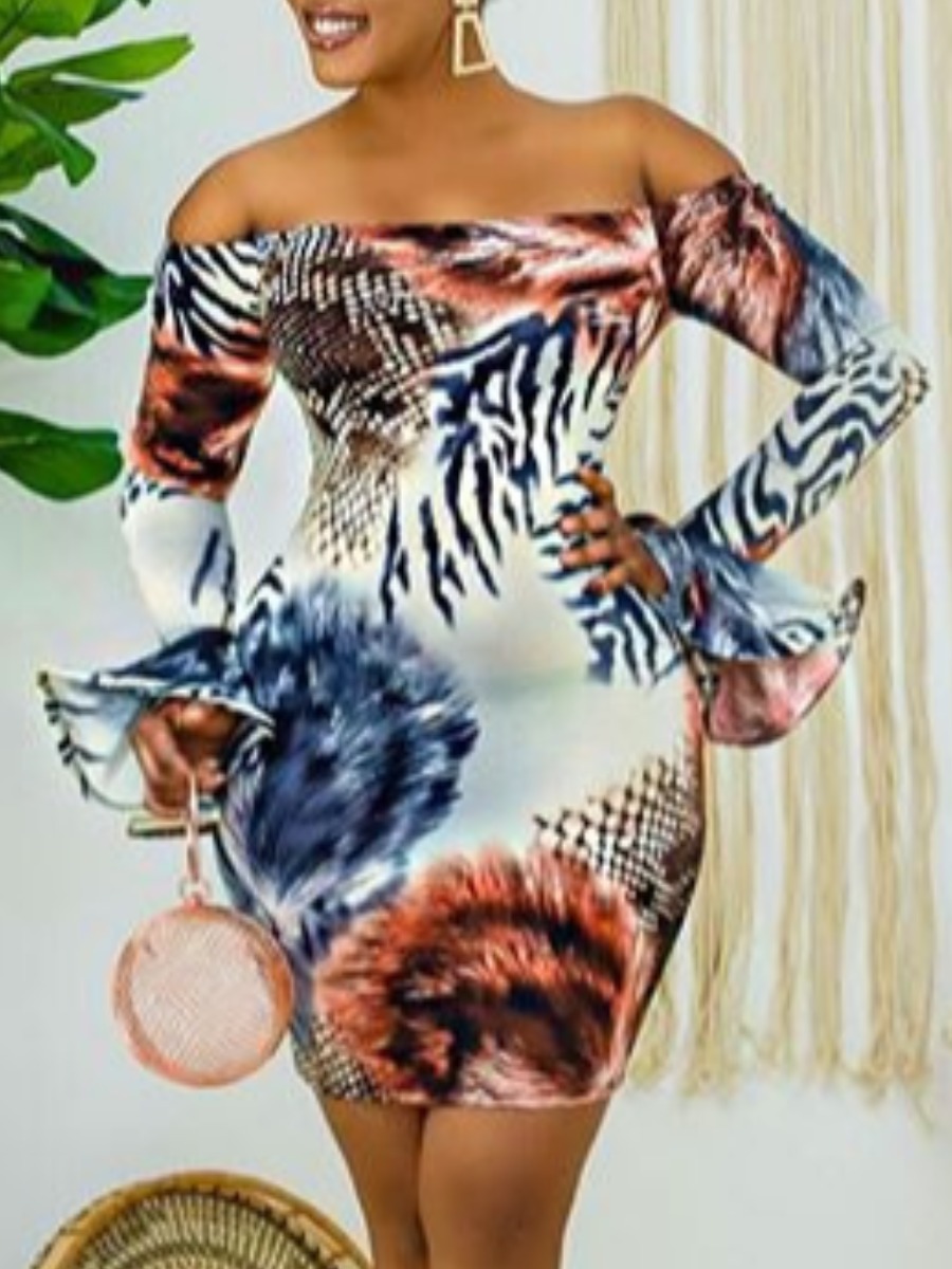 

LW SXY Backless Animal Print Flared Bodycon Dress, Multi