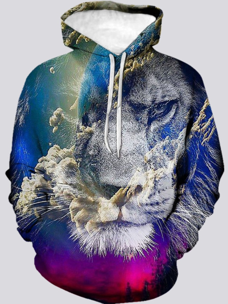 

LW Men Hooded Collar Mixed Printing Graffiti Element Hoodies, Multi