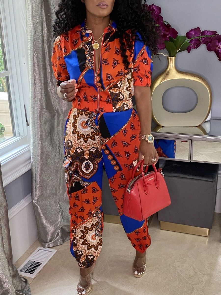 LW Cashew Print Patchwork Pants Set