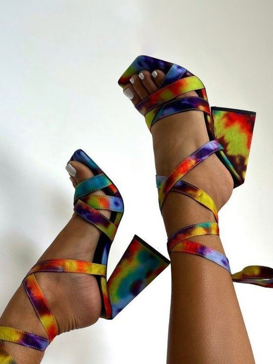 

LW Tie-dye Tie Leg Heels, Multi