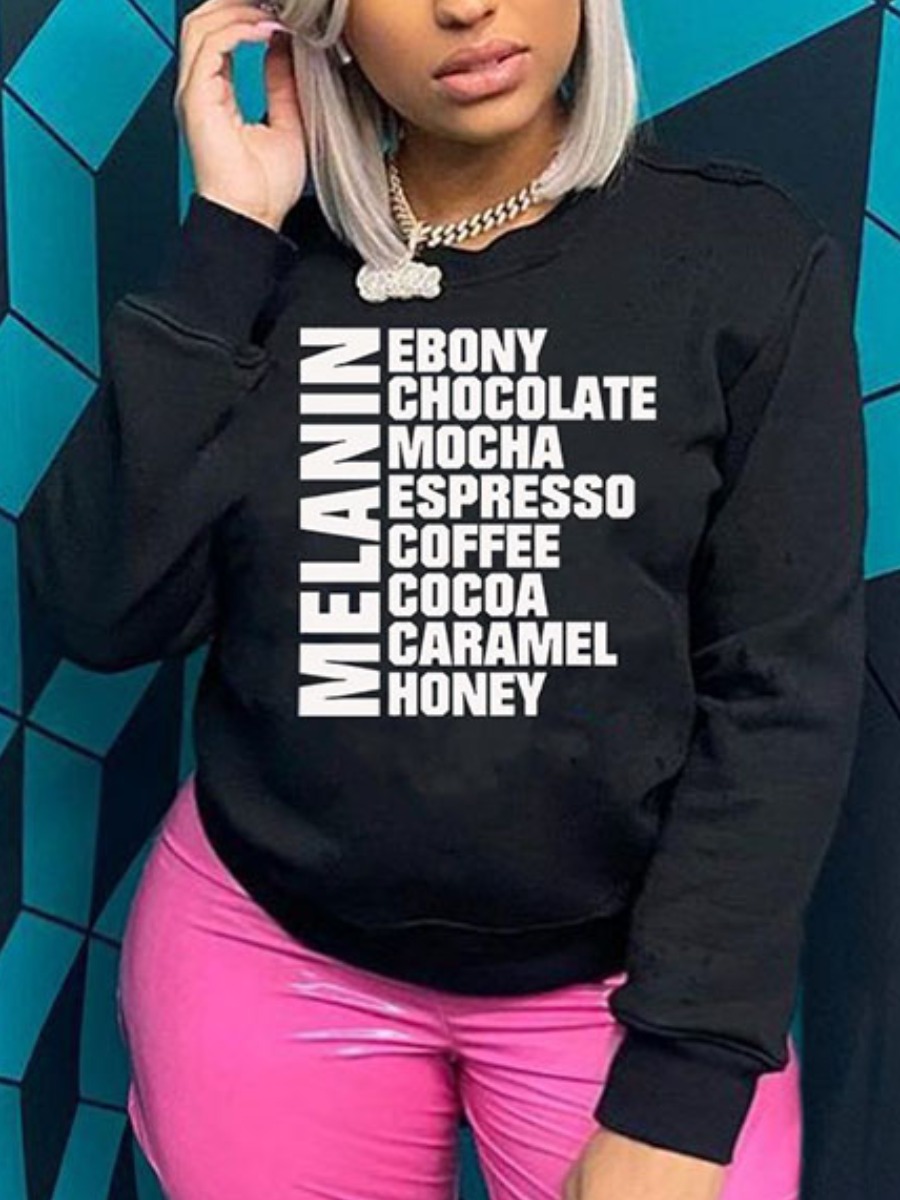 

LW BASICS Plus Size Round Neck Letter Print Hoodie, Black