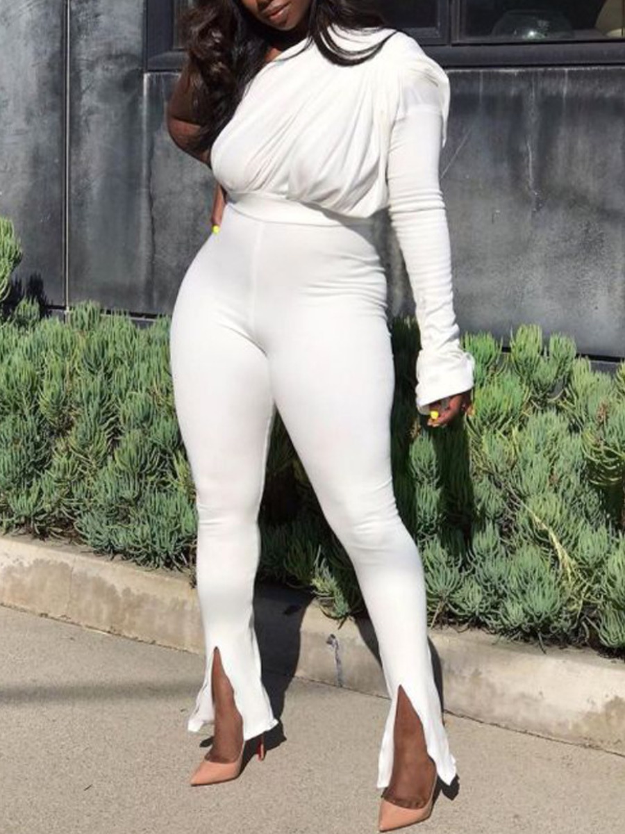 

LW One Shoulder Fold Design Jumpsuit, White