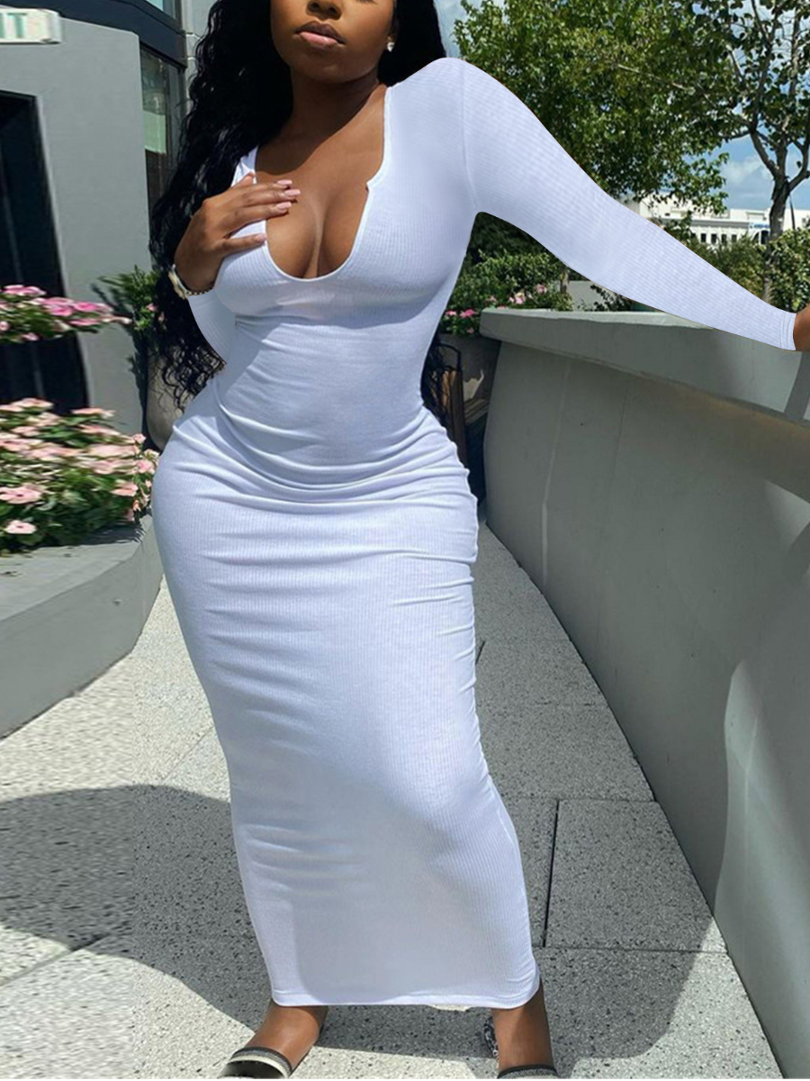

LW BASICS U Neck Bodycon Dress, White