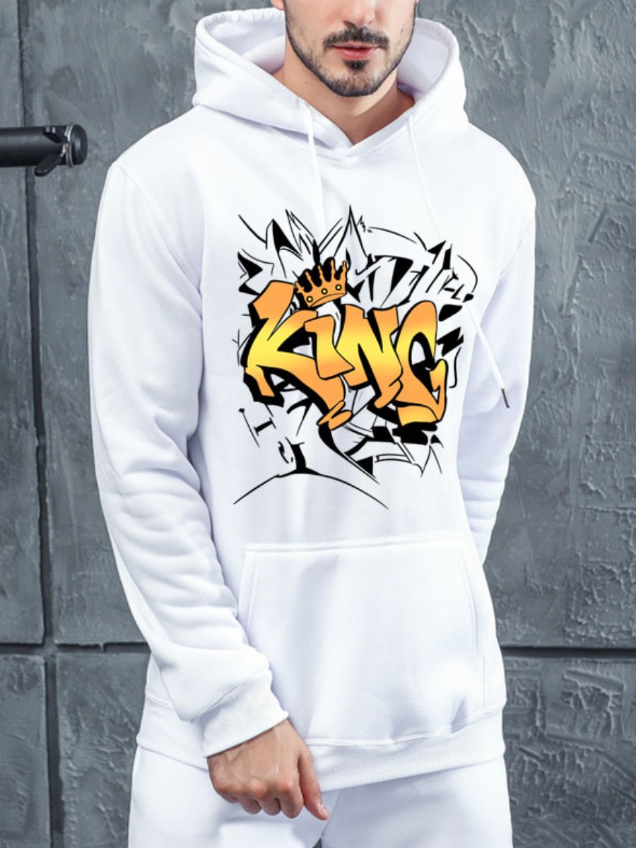 

LW Men Crown Letter Print Hoodie, White