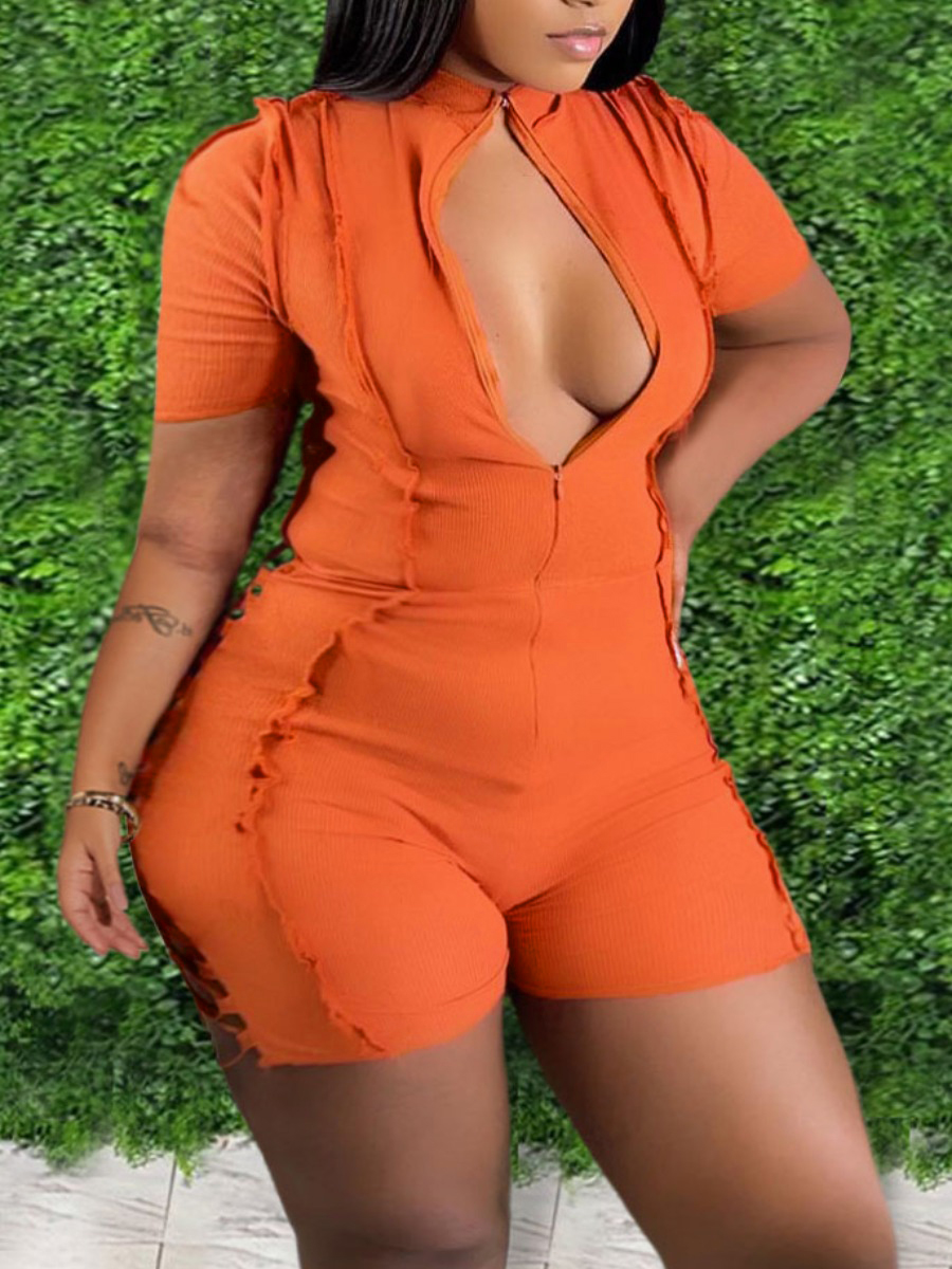 

LW Plus Size Rib-Knit Bandage Design Romper, Jacinth
