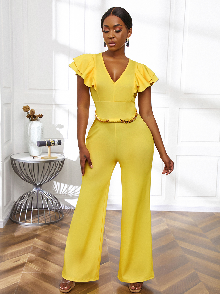 LW Chain Decoration Flounce Design Jumpsuit