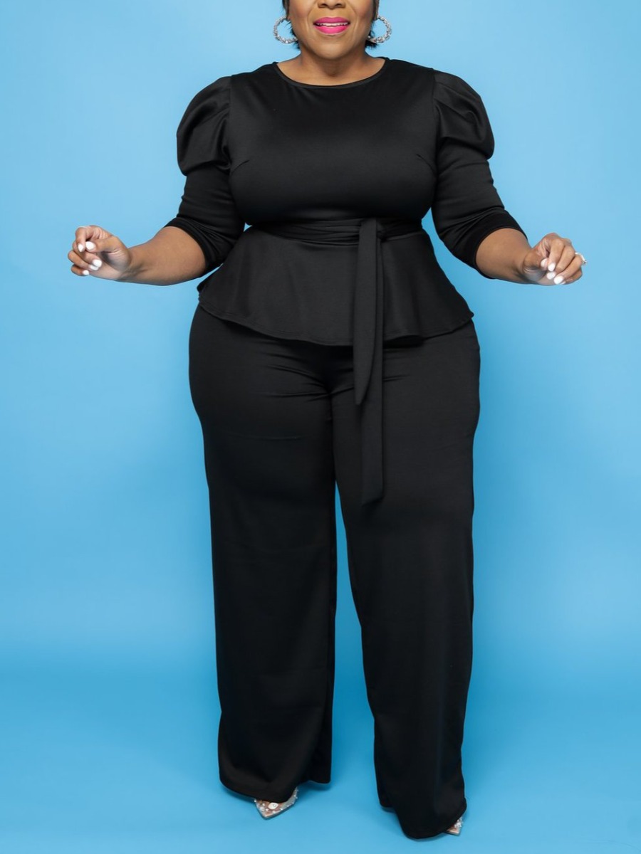 

LW Plus Size Bandage Fold Design Pants Set, Black