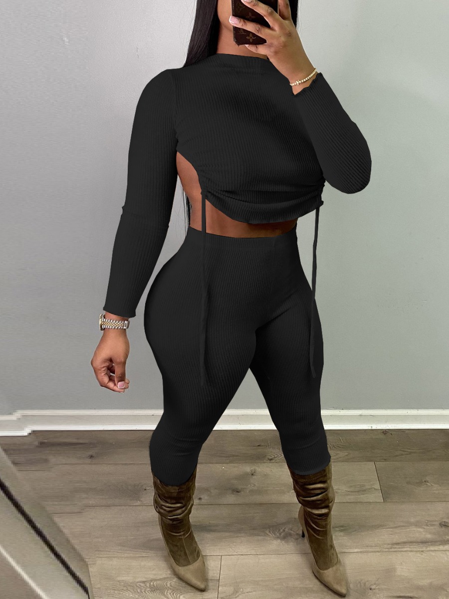 

LW Backless Drawstring Pants Set, Black