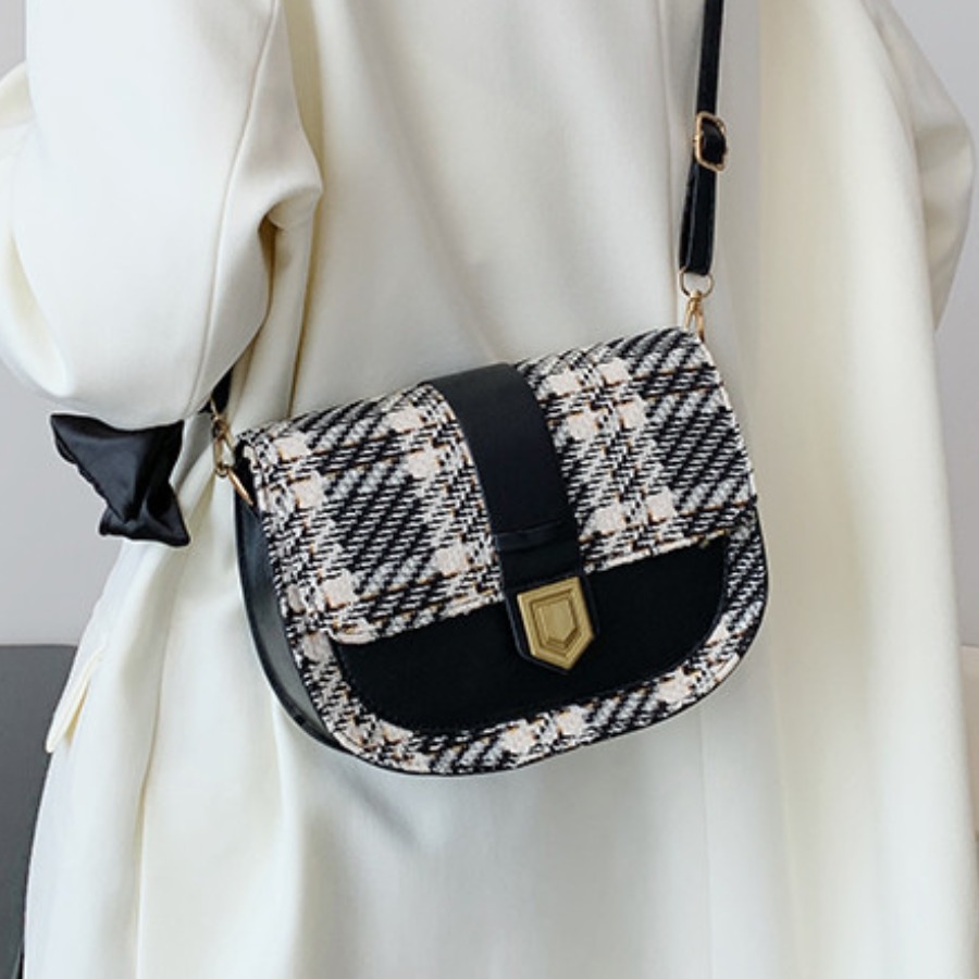 LW Plaid Print Crossbody Bag, Black