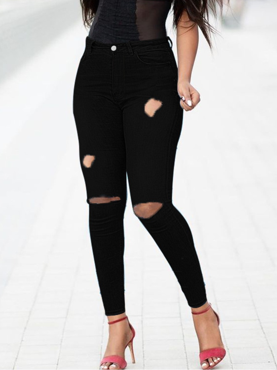 

LW High-waisted Ripped Jeans, Black