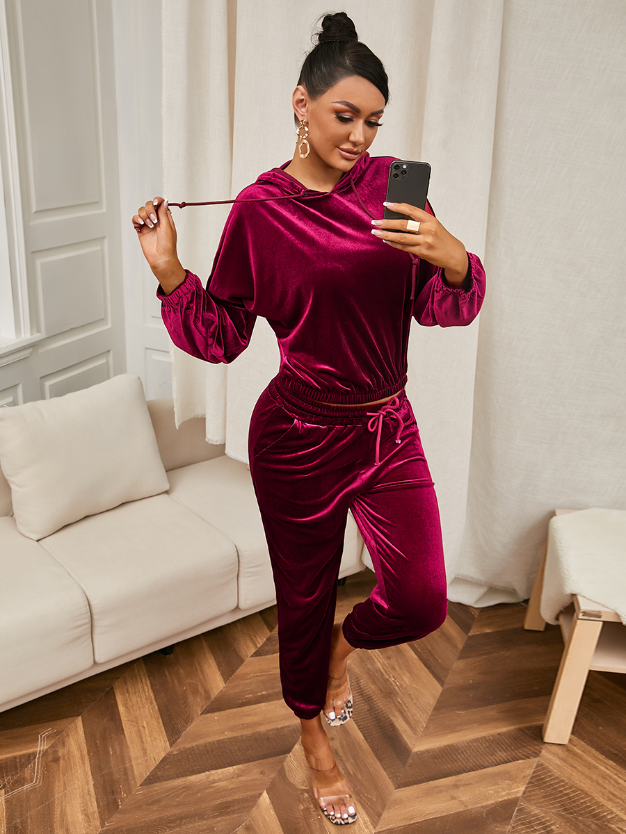 

LW Hooded Collar Oversized Pants Set, Red