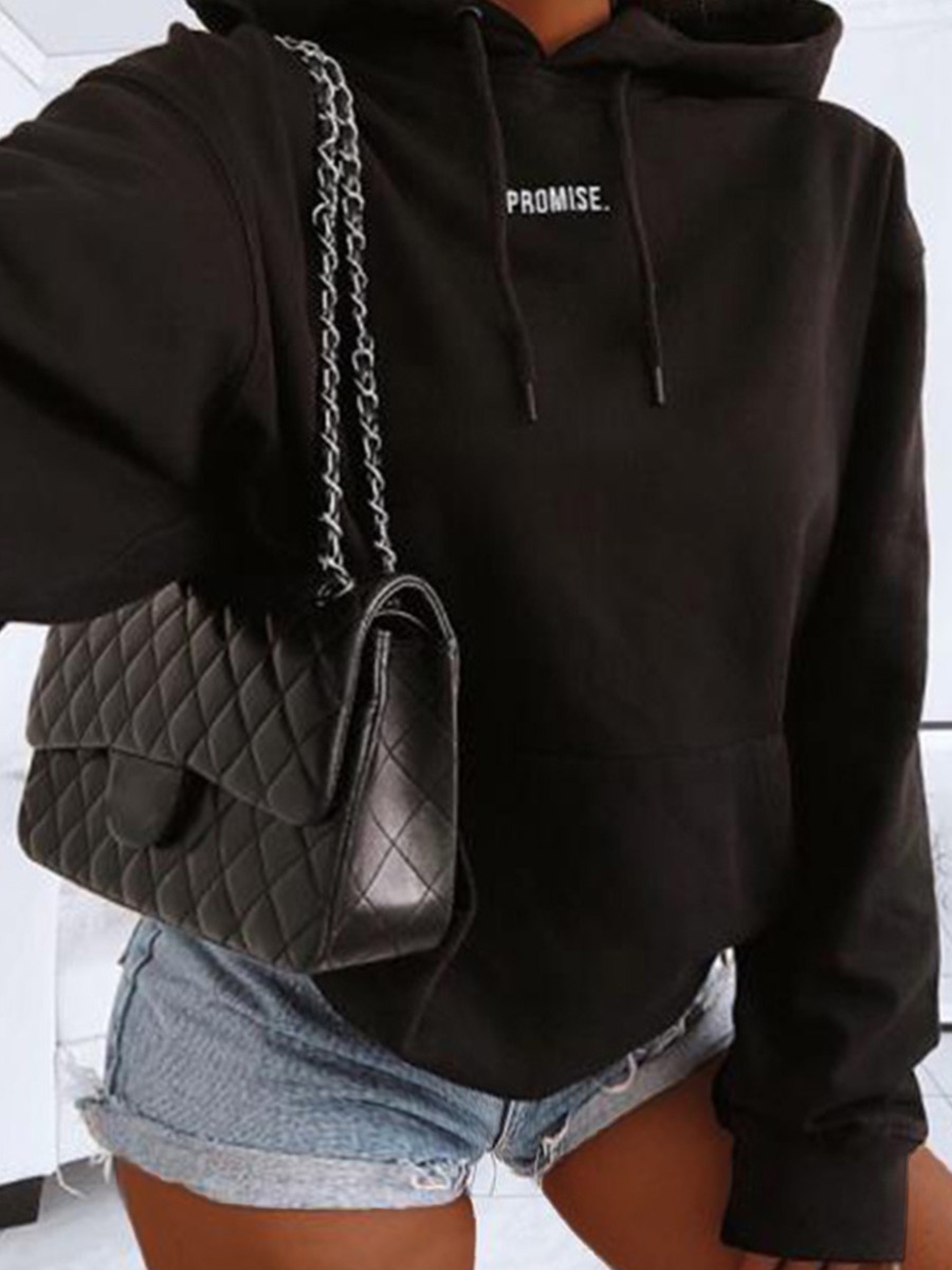 

LW Plus Size Letter Print Oversized Hoodie, Black