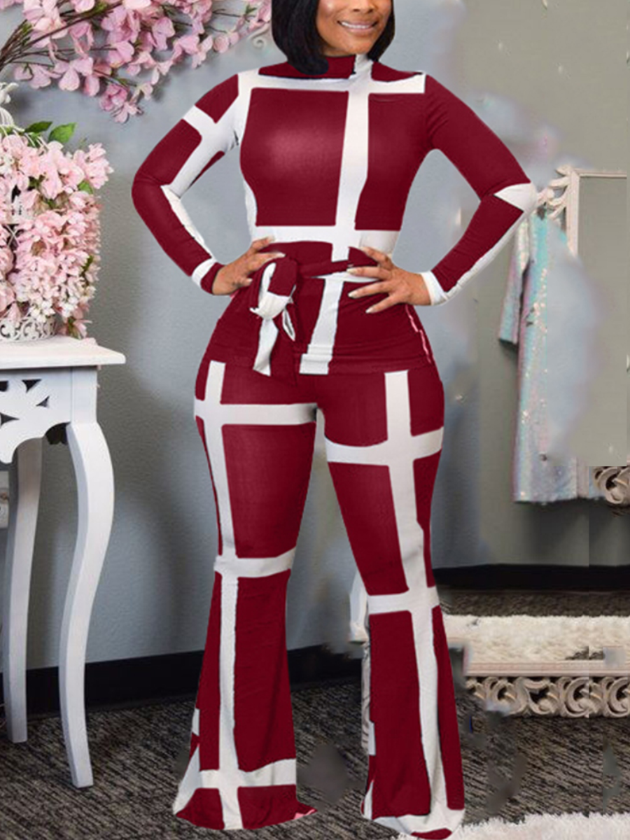 

LW Striped Flared Pants Set, Red